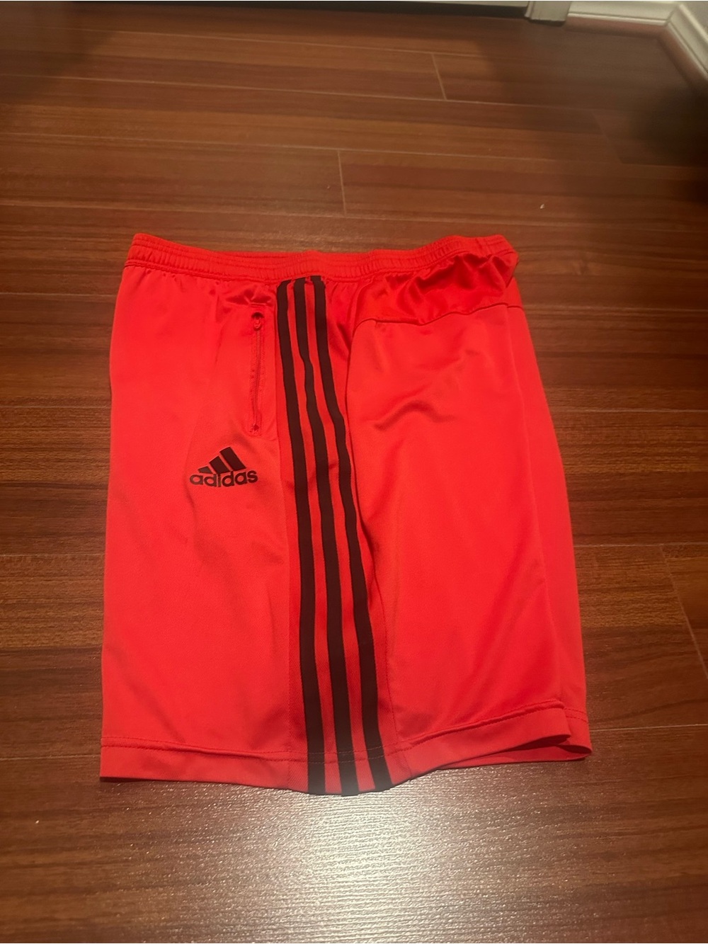 adidas Men's Bright Red Athletic Shorts with Black Stripes
